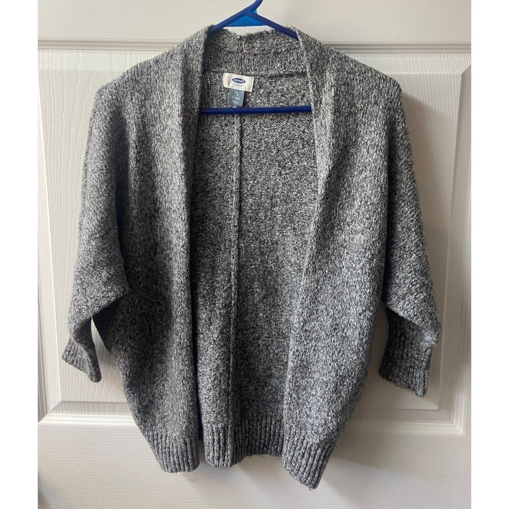Open Front Gray Cardigan Sweater Old Navy Size Medium - Large 3/4 Sleeve Heather